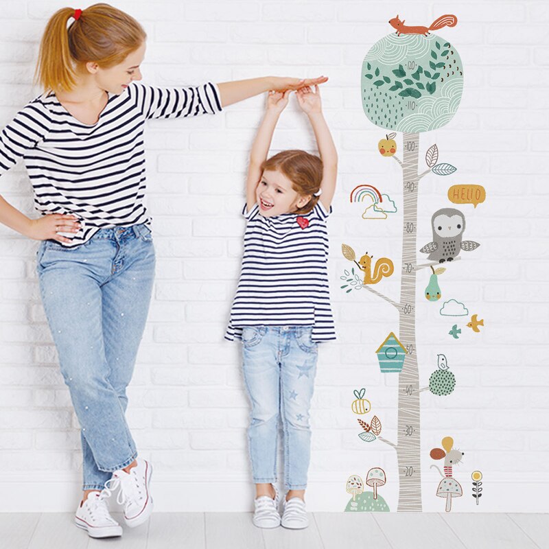 Leuke Bos Boom Hoogte Meet Muursticker Voor Kinderkamer Nursery Kind Groeigrafiek Muurtattoo Baby Dier Kamer decor