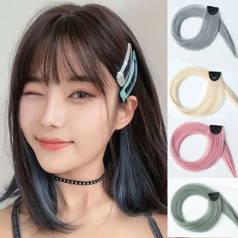60cm postizo horquilla extensión de cabello Clip en postizo largo recto colgante oreja peluca Clip extensiones de cabello sintético Accesorios