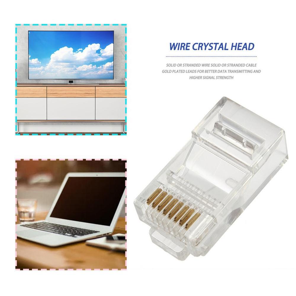 Connecteur de raccordement réseau LAN RJ45 Cat5e Cat6, 50 pièces, broches dorées, cristal