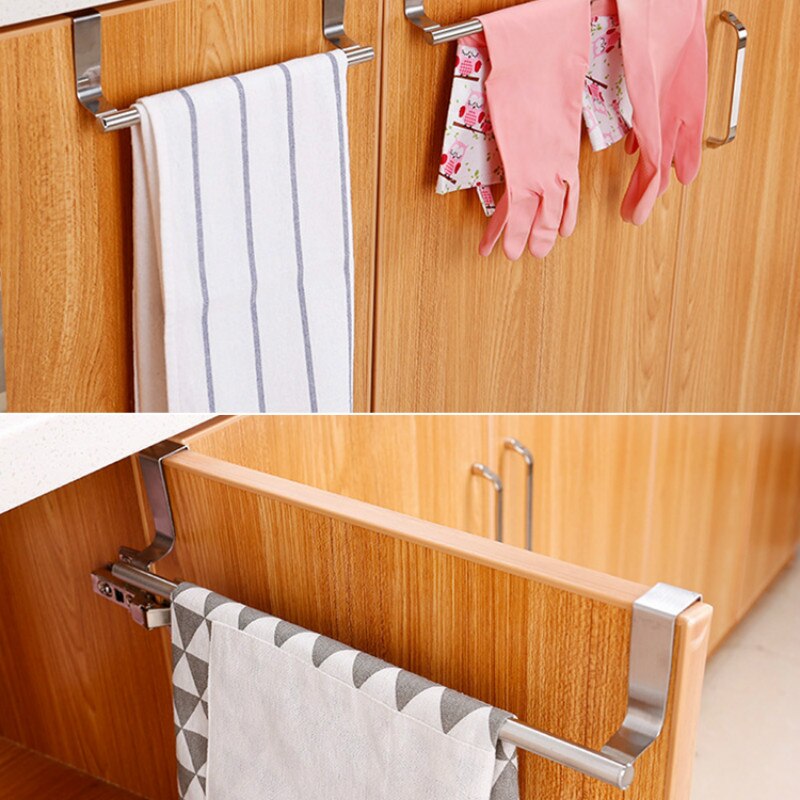 Door back towel rack double towel rack kitchen door hanging rack drying cloth rack free punching bathroom LB830911