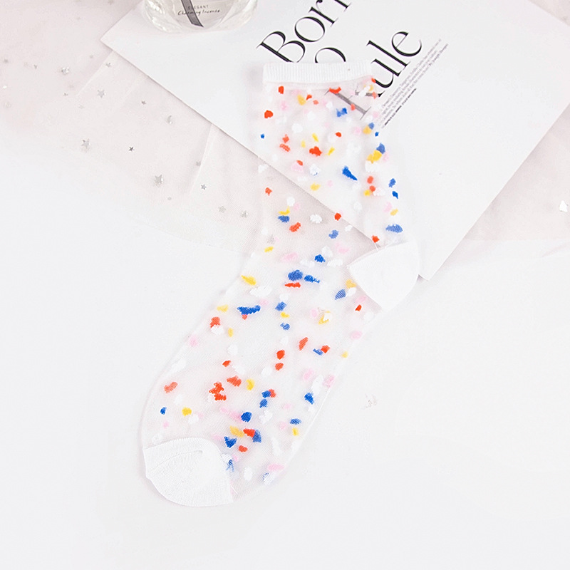 Spring Summer Ultra-thin Glass filament Socks Woman Printing Dots Korean Style Silk Socks Cute Stripe Transparent Socks: 3