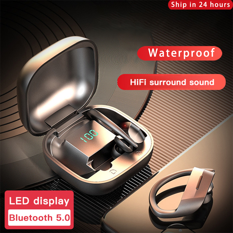 Draadloze Hoofdtelefoon Bluetooth 5.0 Koptelefoon Tws Waterdichte Sport Oorhaak Bass Oordopjes Headset Voor Ios Android Noise Annuleren