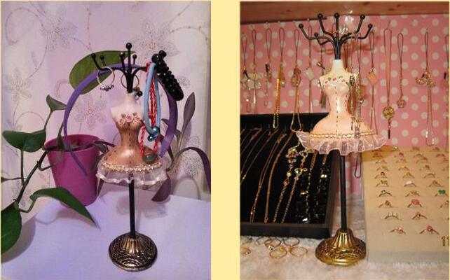 Grøn 25*6cm blondekjole prinsesse pailletter kjole mannequin øreringe halskæde stativ display holder ring opbevaring smykker rack 1pc c549