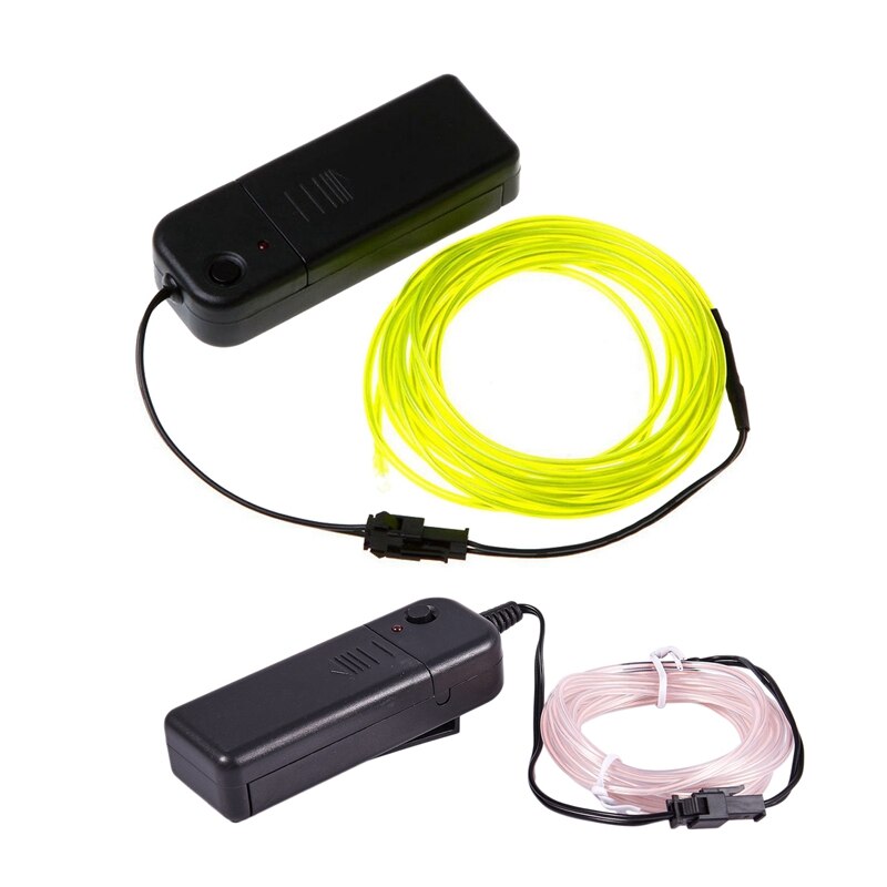 2Pcs Neon Gloeiende Elektroluminescerende Wire (El Wire) met Battery Pack Controller 3Meter (Heldere Green & White)
