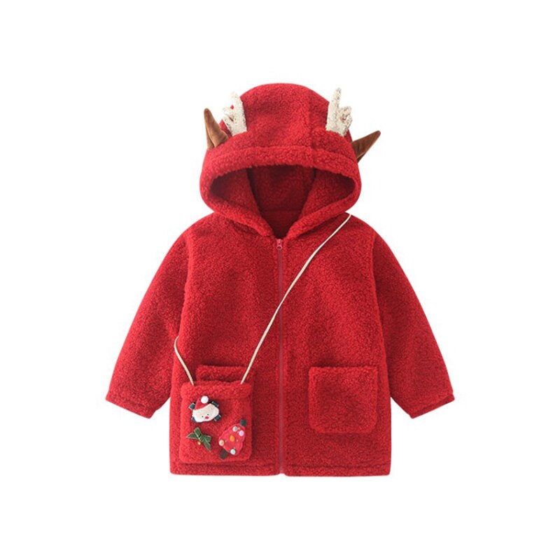 Manteaux en laine rouge mélangé pour enfants, hiver noël, épais et à capuche, vestes longues pour enfants, vêtements d'extérieur pour adolescentes