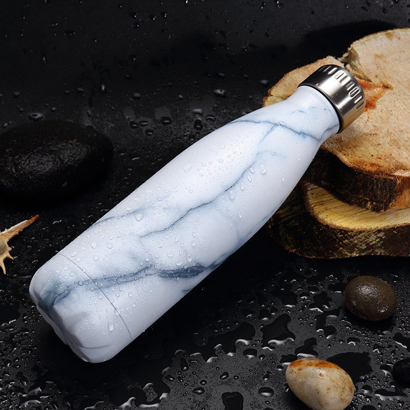 Marmor Druck Wasser Flasche Isolierte Tasse 500ml Edelstahl Bahre Kaffee Thermos Flasche Sport Reise Trinken Flasche: E