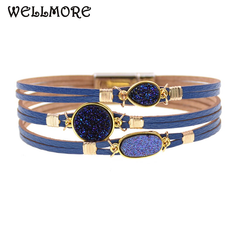 WELLMORE metal charm Leather Bracelets For Women Men's wrap Bracelets Couples Jewelry