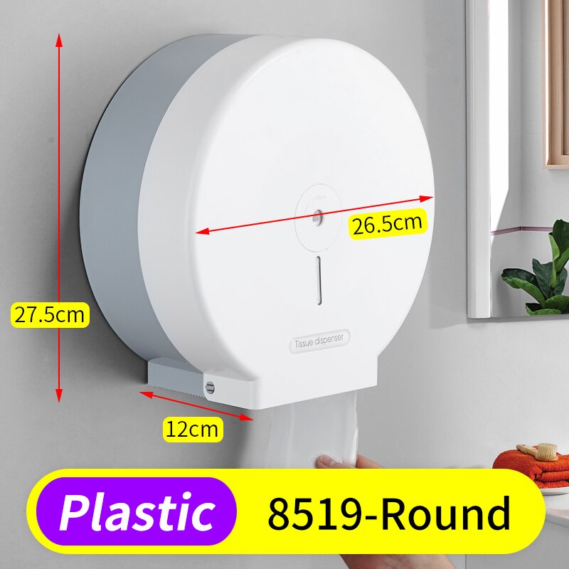 Toilet Paper Holder Hand Roll Paper Towel Dispenser Wall Mount Bathroom Waterproof Tissue Box Cover Toilet Roll Holder: 8519-Round
