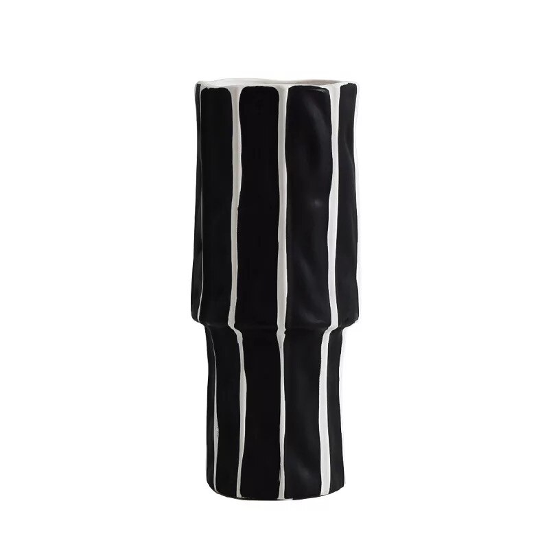 European Black and White Striped Ceramic Vase Desktop Living Room Furnishings Porcelain Crafts Countertop Vase Home Decoration