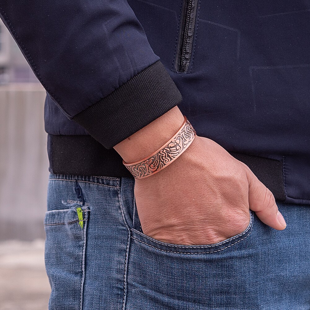 Viking Magnetische Puur Koperen Armband Mannelijke Vegvisir Verstelbare Energie Magnetische Armband Voordelen Polsband 15Mm Mannen Armbanden