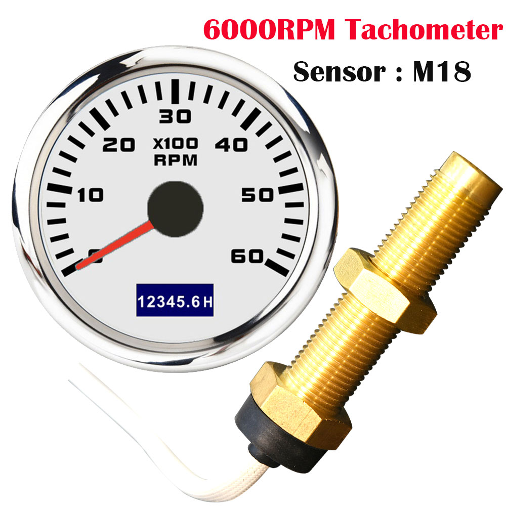 52mm Car Tachometer Waterproof LCD Display Tach Hour Counter Meter For Diesel Motor Engine Marine Boat3000 4000 6000 8000RPM: 6000RPM WS M18