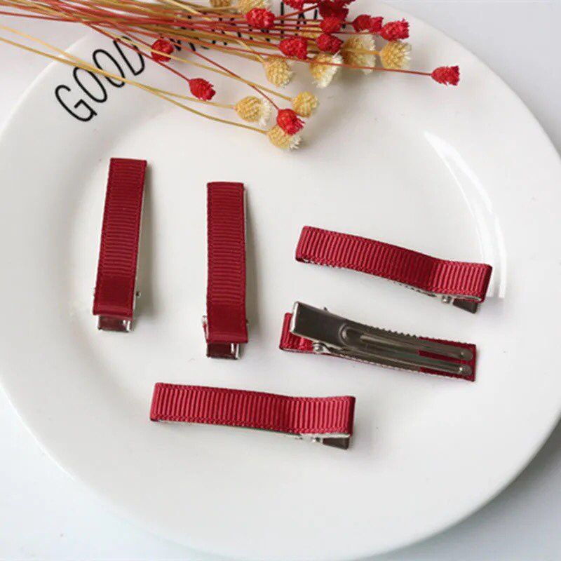 20 sztuk/partia 5cm ryps wstążka pokryte pokryte aligator spinki do włosów podwójne Prong szpilka baza dla DIY dziewczyny dziecko dzieci łuki szpilka: Wine red