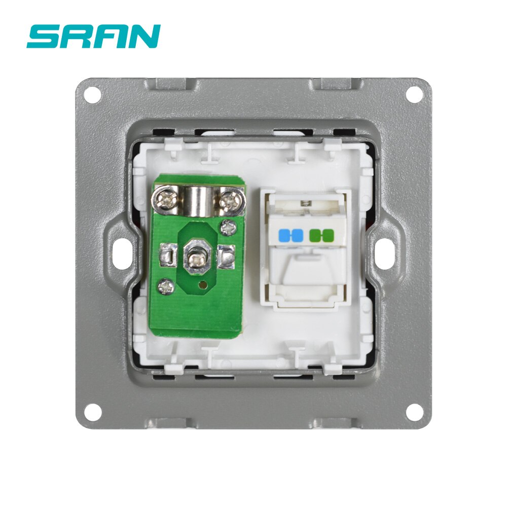 SRAN-enchufe de pared para TV y teléfono, panel de PC ignífugo, 86mm x 86mm, Blanco/Negro/dorado, Rj11 y toma de interfaz de televisión
