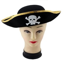 1PC Pirate Hat Halloween Masquerade Cosplay Costume Party Decor DIY Fancy Dress Up (Black+Gold)