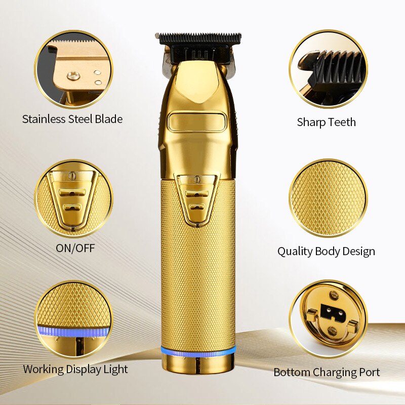 Professionele Tondeuse Gouden Clipper Voor Mannen Oplaadbare Kapper Draadloze Haar Knippen T Machine Haar Styling Baard Trimmer