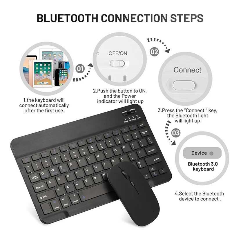 Oplaadbaar Bluetooth-compatibel toetsenbord Ultraslanke draadloze muistoetsenbordset voor Android Windows Tablet iPhone iPad