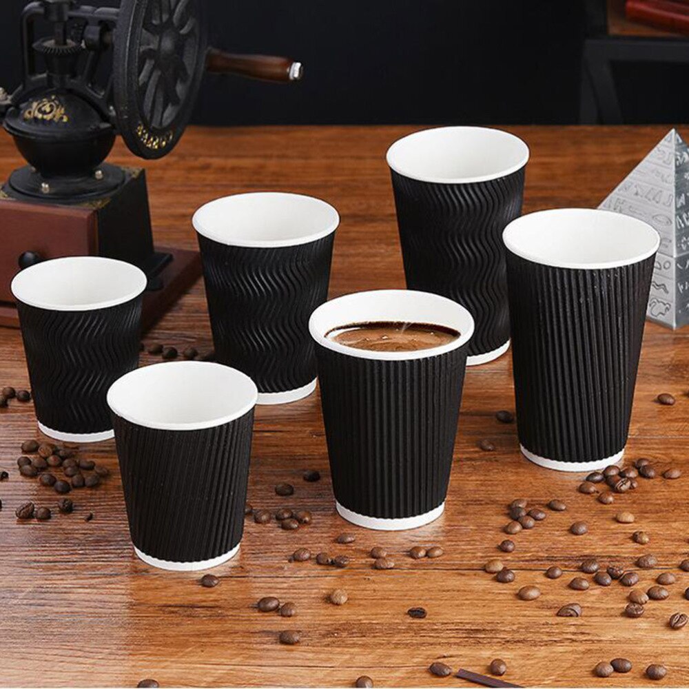 50pcs Disposable Coffee Cups Insulation Takeaway Threaded Paper Cup 8oz Black