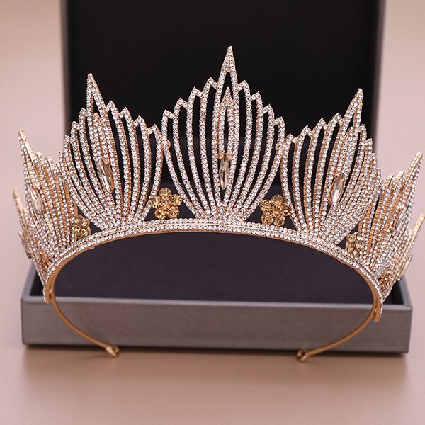 Luxe Crystal Kronen Zilver Goud Grote Tiara Diadems Vrouwen Bridal Pageant Bruiloft Haaraccessoires Koningin Crown Haar Sieraden: Gold