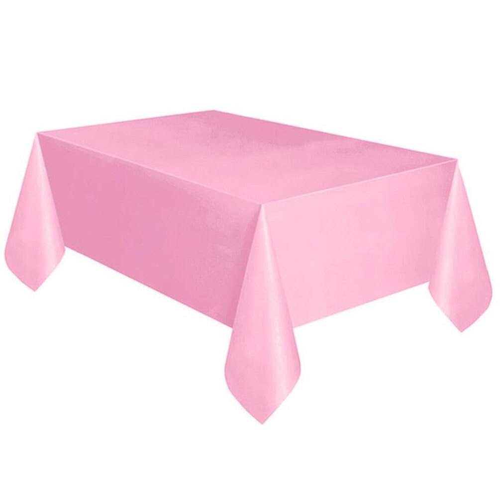 Disposable Party Tablecloth Pe Plastic Cloth Birthday Dessert Table Solid Color Tablecloth 137*274Cm: Pink