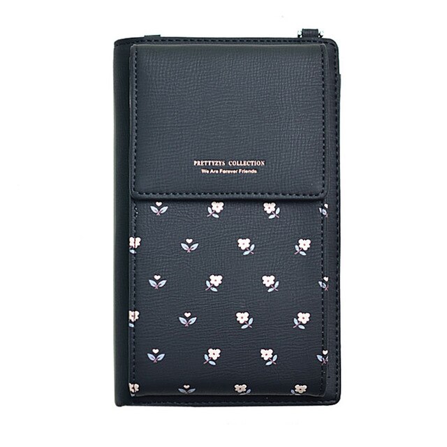Último dia 70% de desconto! Tudo-em-um crossbody saco de telefone feminino ombro mensageiro bolsa multi-função bolsa carteira saco de cartão: Black-flower