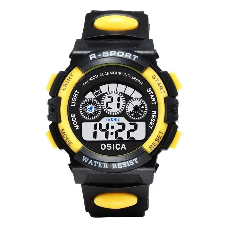 Relojes luminosos para niños LED colorido Flash Digital alarma impermeable para niños niñas fecha semana reloj de para niños: Amarillo claro
