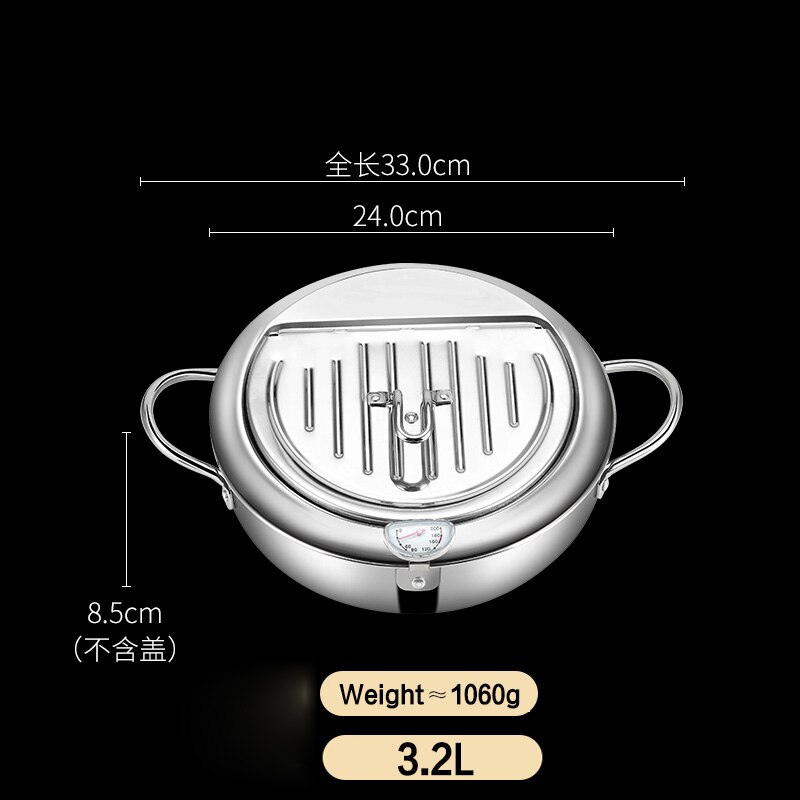 Japanse Frituren Pot Met Een Thermometer En Een Deksel 304 Roestvrij Staal Keuken Gebakken Frietjes Chickentempura Friteuse Pan 20 24 Cm: 3.2L Fry Pan