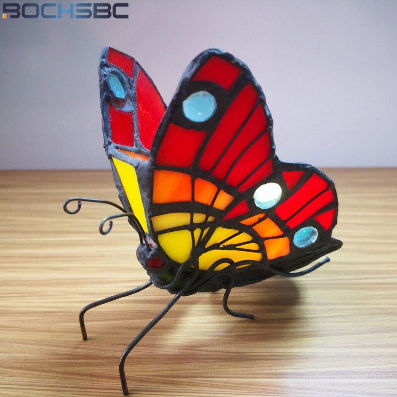 BOCHSBC Tiffany Vlinder Gekleurd Glas Kaars Houder Slaapkamer Nachtlampje Nachtkastje Theelichthouder Home Deco Sfeer Verlichting