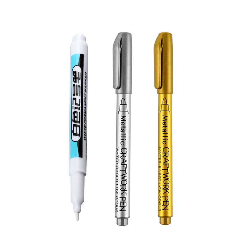 Set van 0.7/1.0/2.5mm witte verfmarkers met fijne punt, olieachtige, permanente verf voor steen, stof, hout, metaal, glas, canvas, banden en graffiti.: Duidelijk