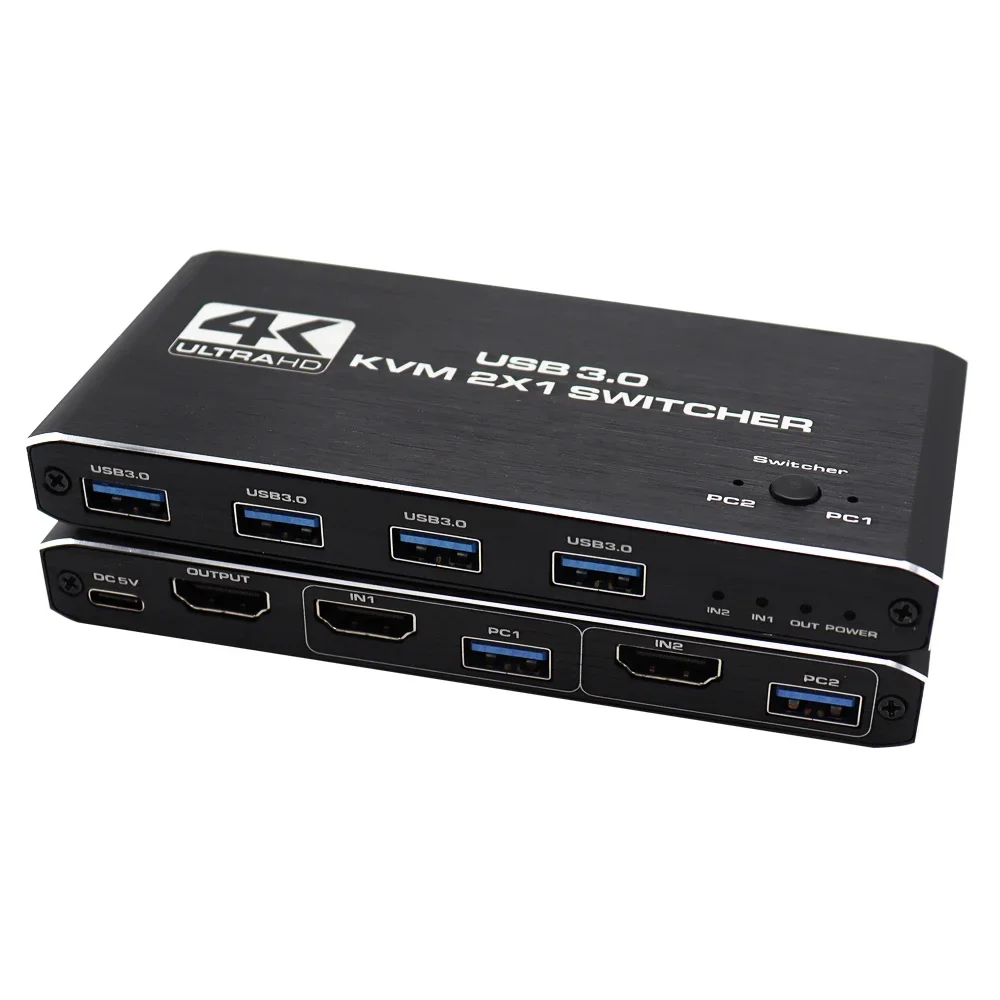 HDMI-compatible KVM Switch USB KVM Switch USB 3.0 Switcher 2 In 1 Out 4K for 2 PC Sharing Keyboard and Mouse EDID / HDCP Printer
