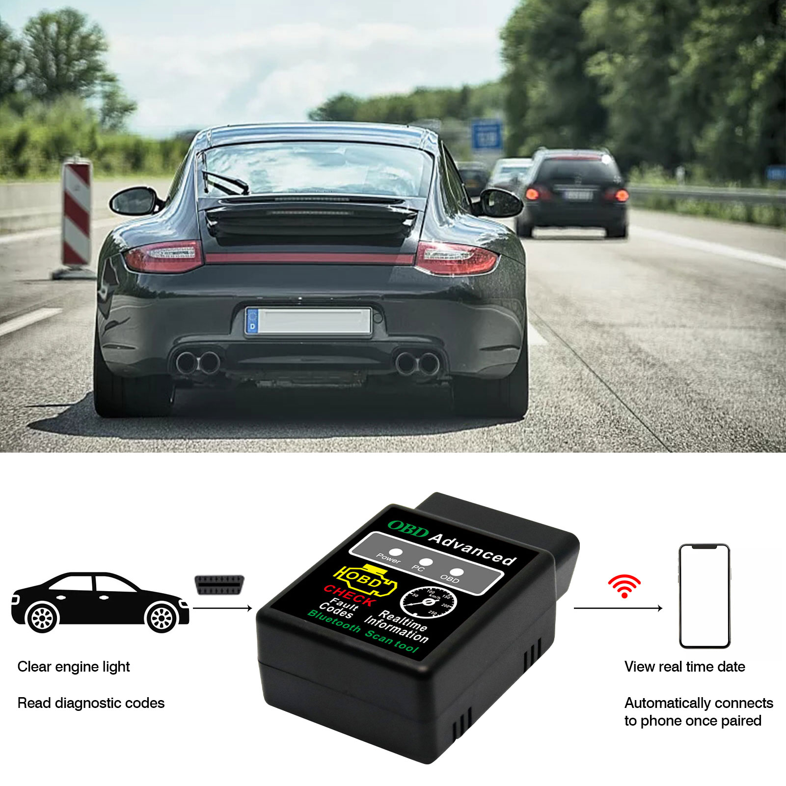 HH OBD ELM327 Bluetooth OBD2 OBDII CAN-BUS Check Engine Mini Car Auto Diagnostic Scanner Tool Interface Adapter per PC Android