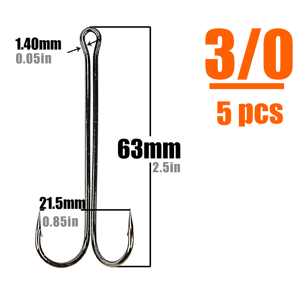 Anzuelos de pesca B & U, anzuelo doble súper largo, aparejos de pesca largos de acero rico en carbono, diferentes tamaños equipados con señuelo suave: Azul