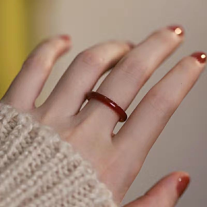 Non-fading Vegetarian Ring Imitation Jade Thin Ring For Woman Vintage Jewelry Girls Accessories