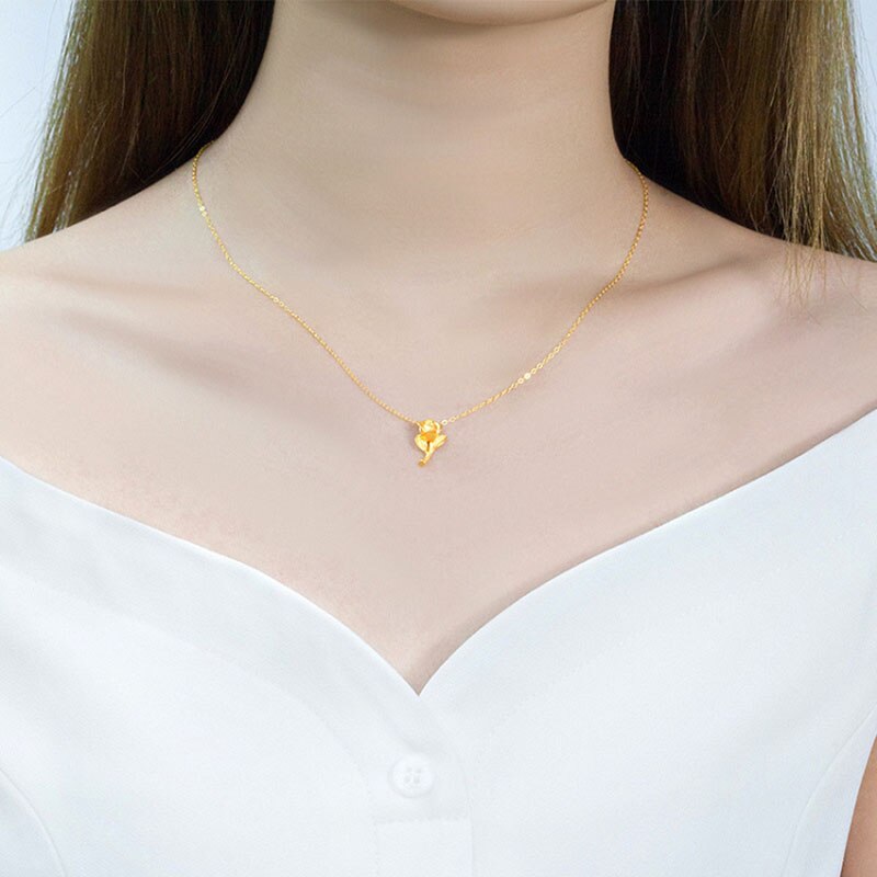 Puur Goud 999 Rose Bloem Hanger Vrouw 24K Echte Gouden Hanger 18K Ketting Mode Romantische Sieraden