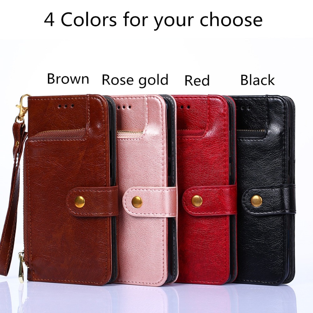 Luxe leren flipcase voor xiaomi redmi note 6 pro 6a portemonneehoesje met rits 6 muntvakje voor xiaomi redmi note 6 pro