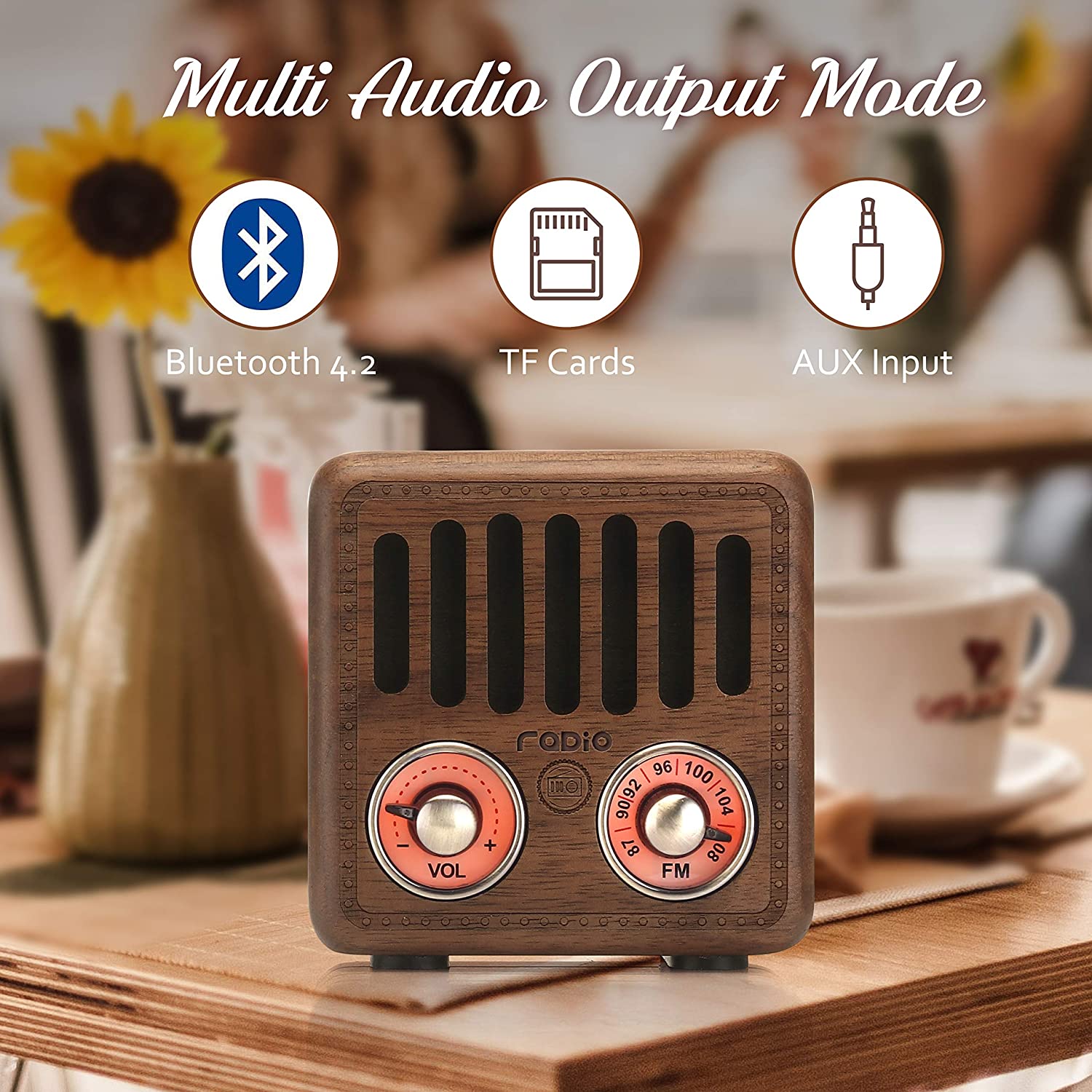 Træ retro radio digital fm radio digital linnet radio bærbar fm radio mini bluetooth højttaler gammeldags klassisk stil