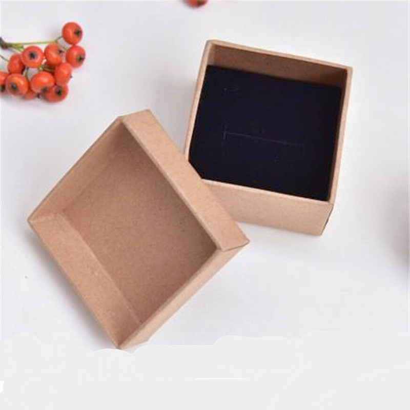Vintage Kraft Paper Jewelry Boxes Brown Black Cardboard Ring Necklace Pendant Case Display Box 5*5*3.5 cm