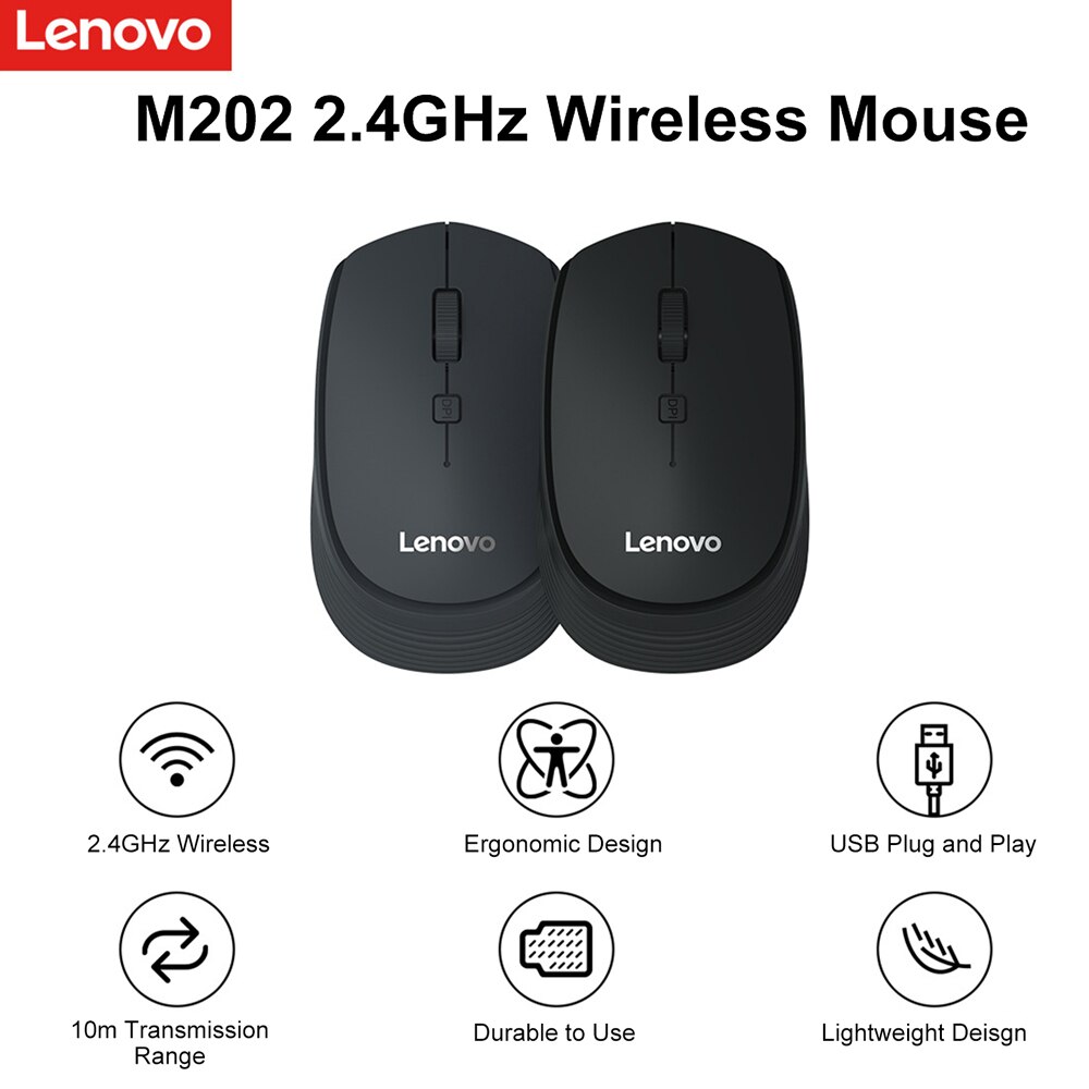 Lenovo M202 Mini mysz bezprzewodowa mysz optyczna 2.4GHz mysz biurowa z odbiornikiem USB na komputer przenośny