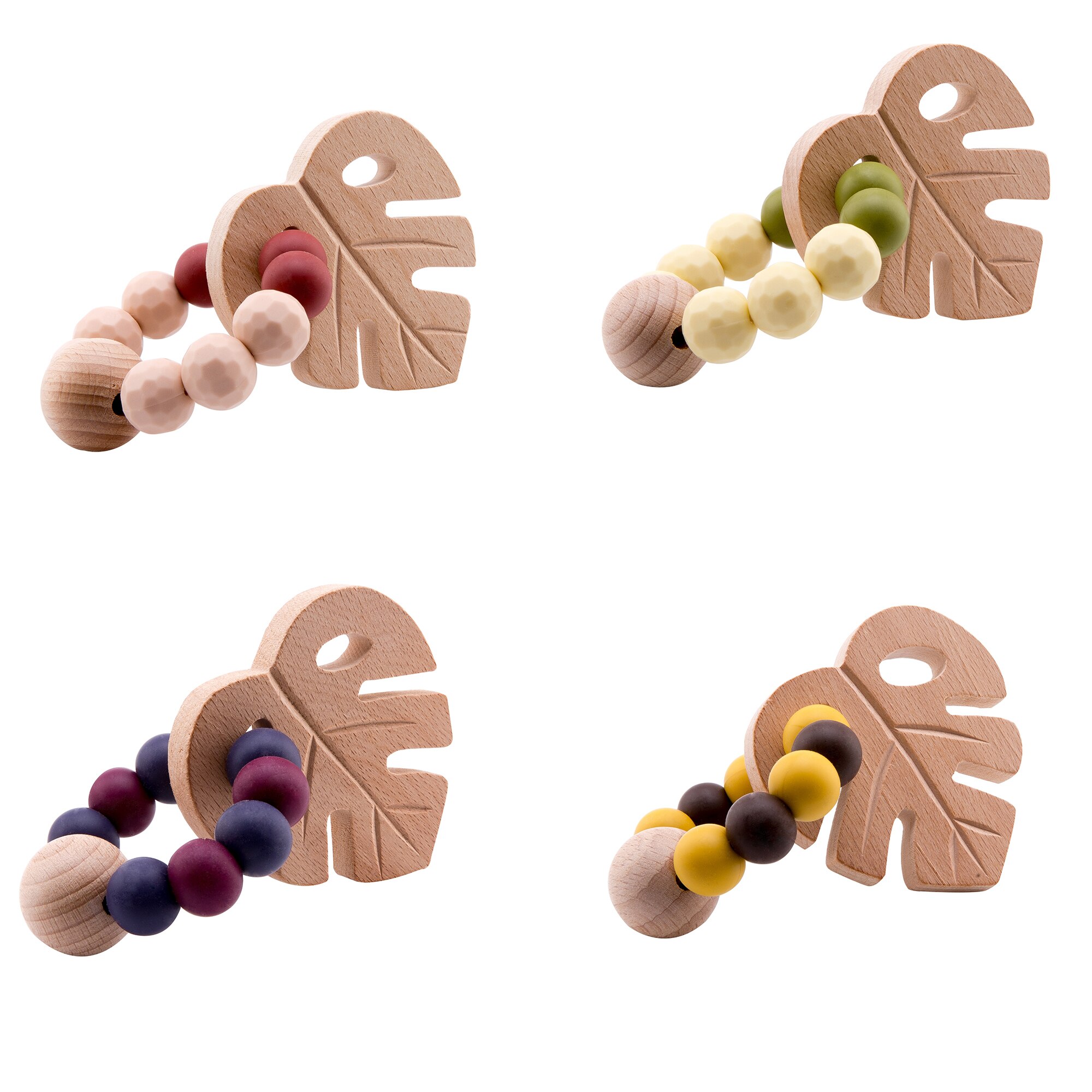 1pc Baby BeißRing Armbinde Silikon Molaren Perlen Holz Blätter BPA Pflege Zahnen Baby Spielzeug handgefertigt Für Neugeborene 3-12 monate