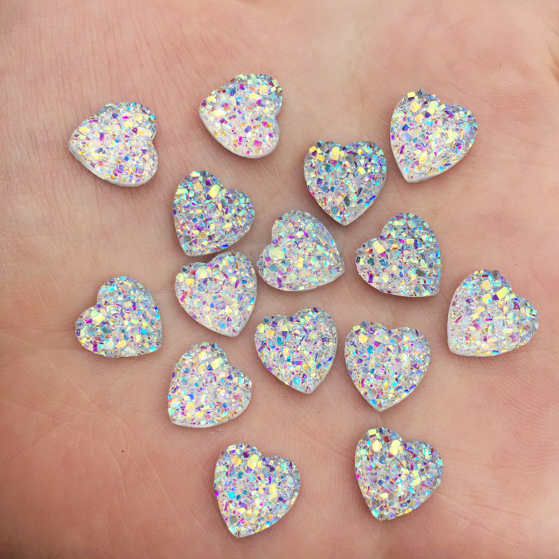 Shiny 60Pcs Resin 10mm heart Ore Surface Flatback Rhinestone for Clothing Applique DIY Scrapbook Jewelry Craft Supplies