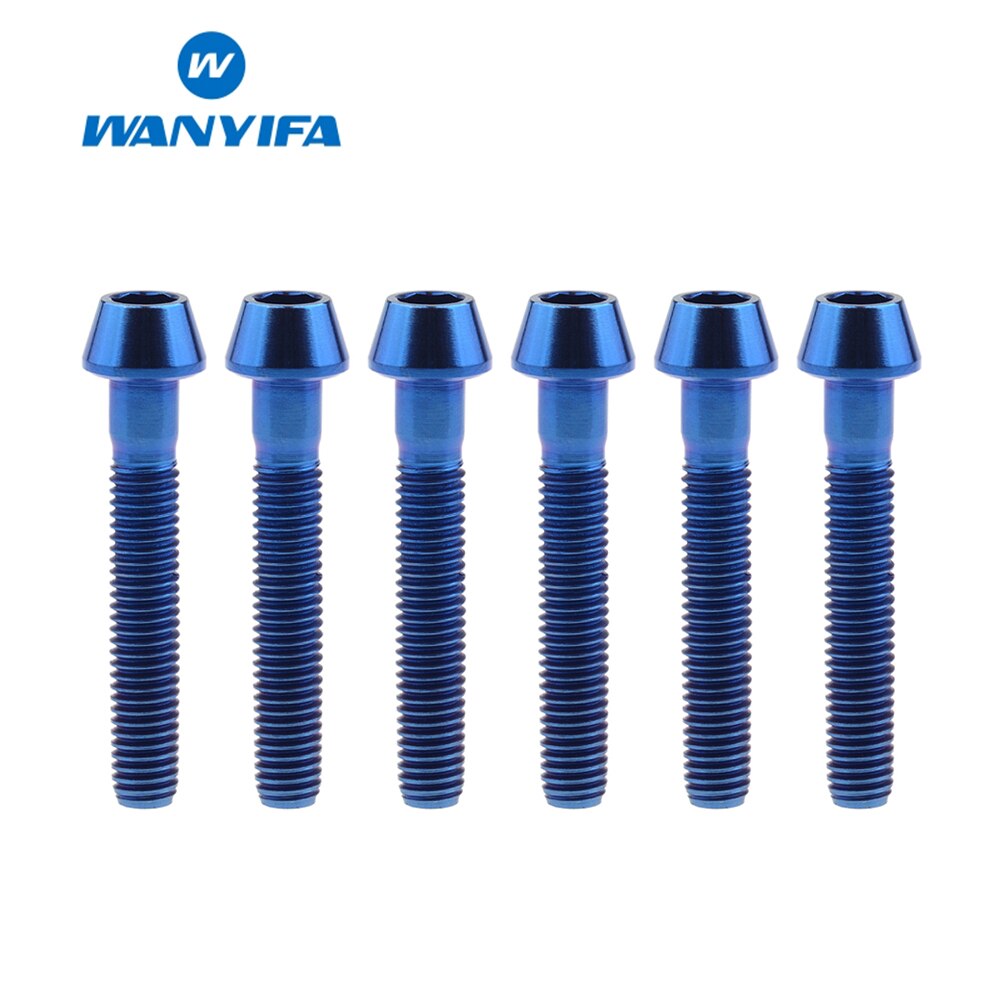6PCS M5 Titanium Ti Bolts M5X25 30 35 40mm Inner Hexagon Tapered Head Bolt for Bike Bicycle Cycling Accessories Fastener Screws: M5x30 Blue