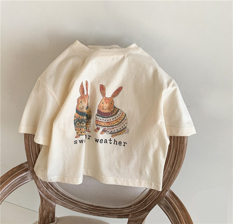 Maglietta per bambini 2152B maglietta a maniche corte per bambini estate 2022 maglietta stampata a fiori di coniglio per ragazzi e ragazze: Rabbit / 130 for 7y