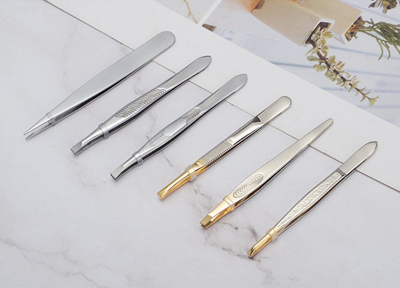 Polished Slant/Tip/Flat Multipurpose Ingrown Hair Removal Eyebrow Tweezers Beards Tool Plucking Eyebrows