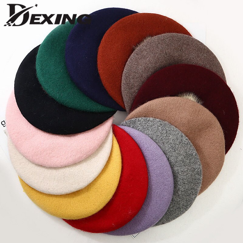 Vrouwelijke Winter Herfst Wollen Pompom Baret Hoed Effen Vrouwen Boina Franse Hoed Meisjes Outdoor Warm Baretten Schilder cap