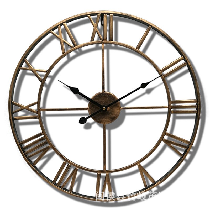 40/47/60/80cm Moderne 3D Große retro Schwarz Eisen Runde Kunst Hohl Metall Wanduhr nordisch Römischen Ziffern Uhr Heimat Dekoration: 60c Bronze-