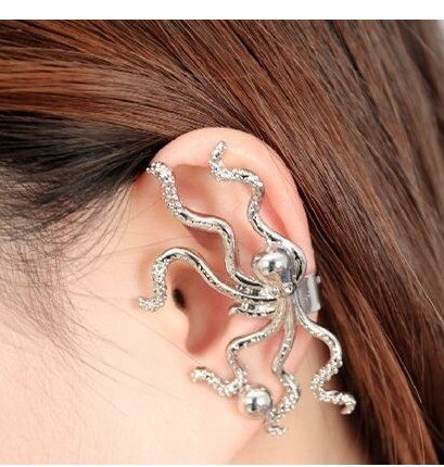 Gothic DIY Black Bat Shaped Ear Clips For Women Girls Punk Dragon Snake Butterfly Ax Vintage Earrings Party Jewelry: ER0031-Silver