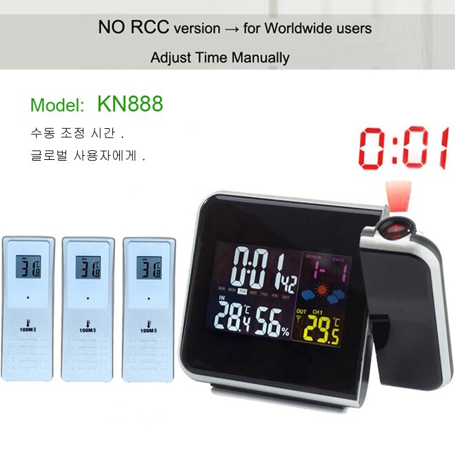Projection Alarm Clock Weather Station with Temperature Thermometer Humidity Hygrometer/Bedside Wake Up Projector Clock: BLACK-3 Sensors