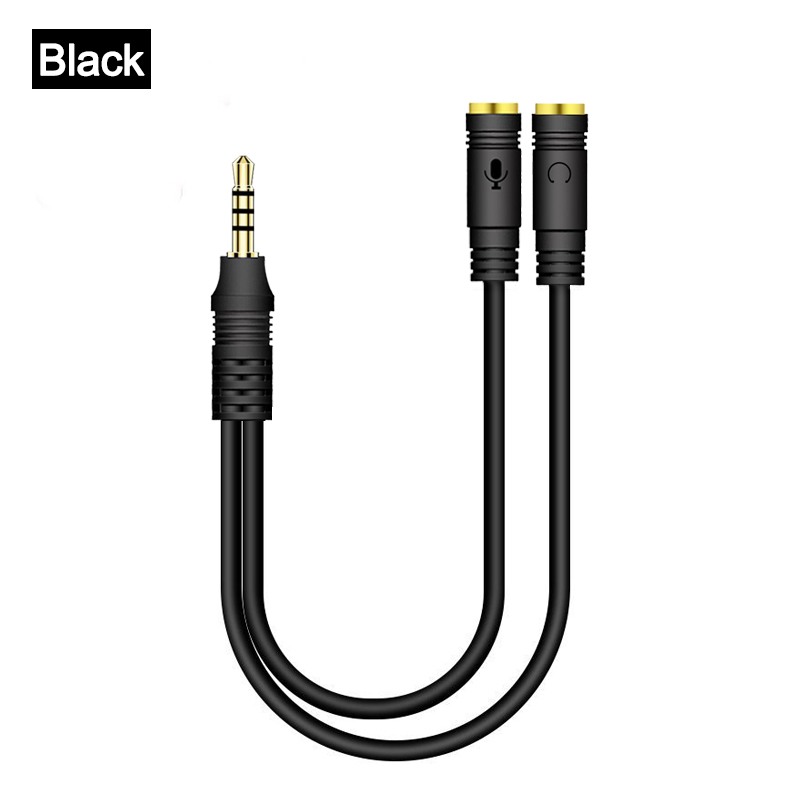 3.5mm Jack Splitter for phone Computer Laptop Adapter Audio Splitter Headphone Adapter Cable Aux Extension Cable Mic Y Splitter: B-Black