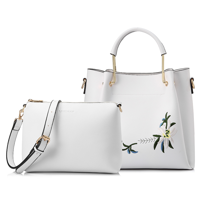 LOVEVOOK femmes sacs à main femme épaule sac à bandoulière avec broderie sacs de messager pour dames sac à main ensemble de sacs: WHITE