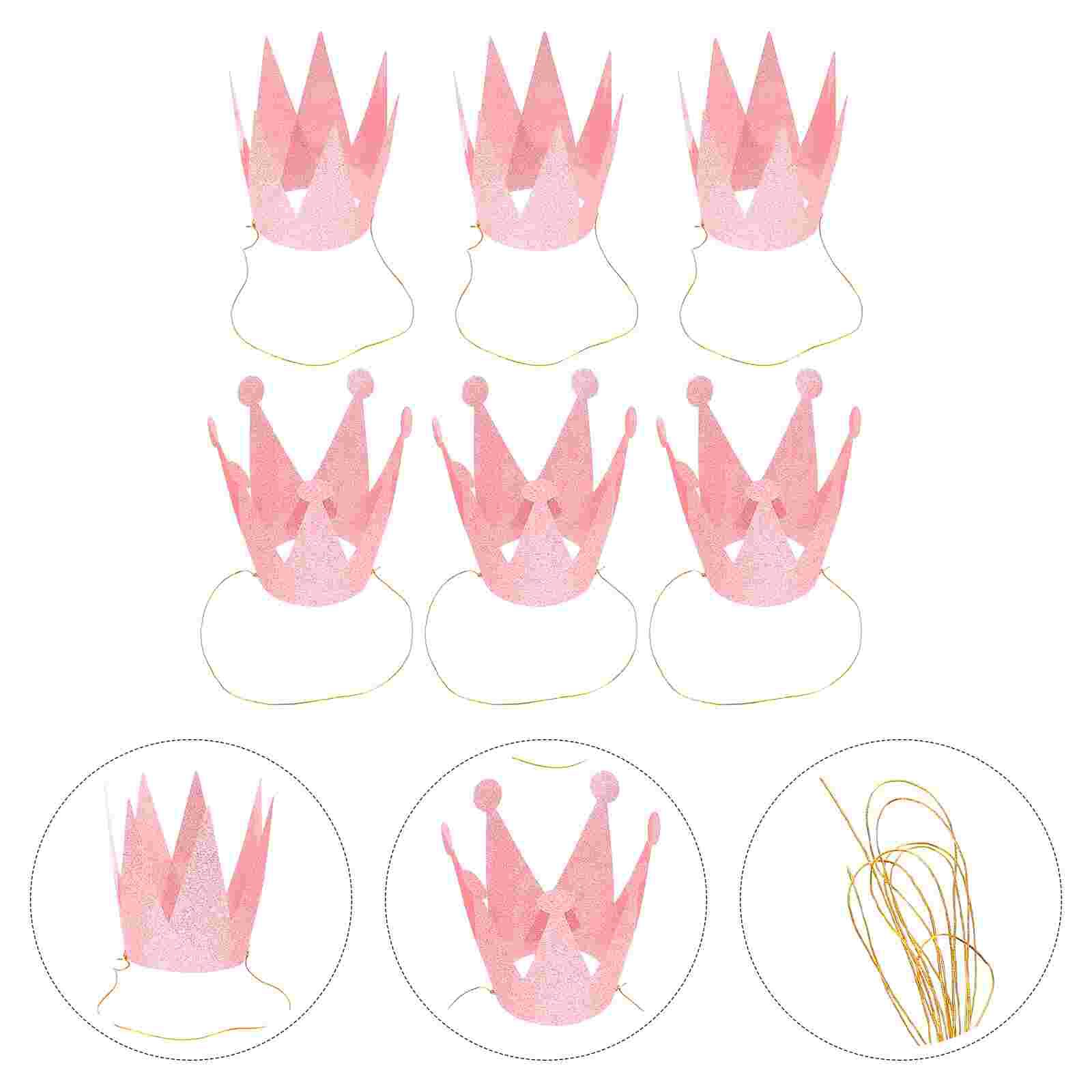 6Pcs Birthday Crown Hats Delicate Glitter Chic Exquisite Crown Shape Hats Party Hats for Gathering Birthday: Pink