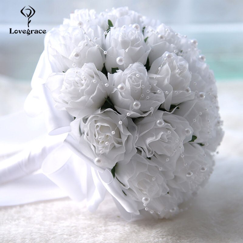 Bruiloft Bruidsboeket Holder Zijde Kunstmatige Rozen Roze Bruidsboeket voor Bruidsmeisjes Mariage Parel Decor Zijde Bloem Boeket